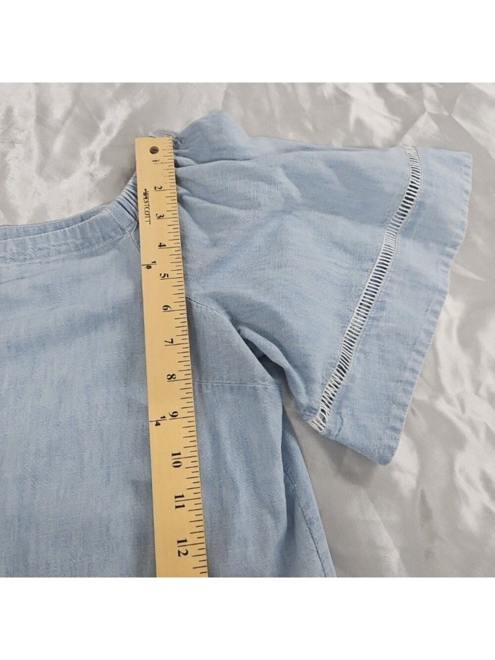 Lauren Ralph Lauren Blue Chambray Off Shoulder Flutter Sleeve Top Womens Medium - Picture 5 of 14
